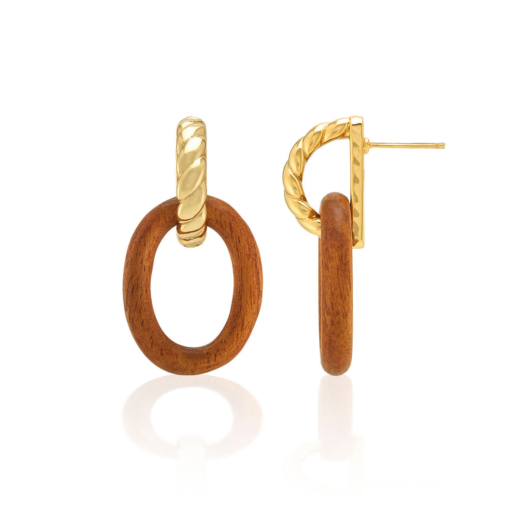 Capucine de Wulf Earth Goddess Link Drop Earrings Gold and Teak 