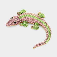 Load image into Gallery viewer, Crystal Pave Alligator Pin Brooch pink and green
