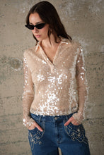 Load image into Gallery viewer, Sequin Mesh Long Sleeve Top in Ivory
