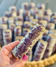 Load image into Gallery viewer, person holding a White Sage &amp; Dried Lavender Smudge Stick
