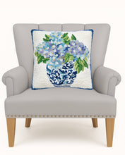 Load image into Gallery viewer, Rhapsody In Blue II Hook Pillow on a chair
