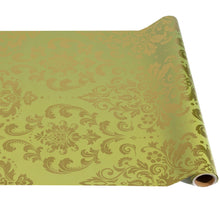 Load image into Gallery viewer, roll of green paper with gold Damask pattern
