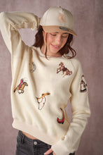 Load image into Gallery viewer, Western Embroidered Knit Top in Nude with embroidered horse motifs 
