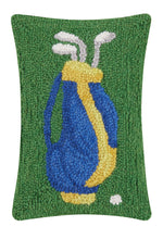 Load image into Gallery viewer, Golf Bag Hook Pillow in green grey yellow and blue
