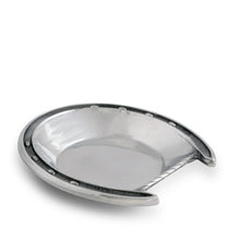 Load image into Gallery viewer, side view of silver colored bowl shaped like a horse shoe
