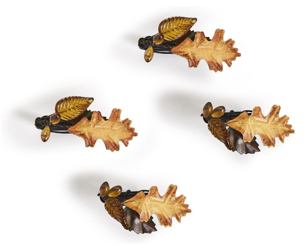 Autumn Leaf Hand-Crafted Napkin Rings - Iron/Glass Beads - S/2