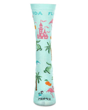 Load image into Gallery viewer, Florida Bamboo Blend Crew Sock lightblue with Florida motif 

