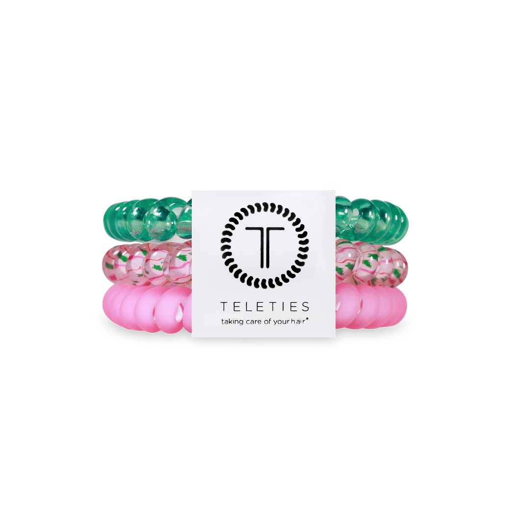 TELETIES Spiral Hair Coils Merry Pinkmas Hair Ties - Small