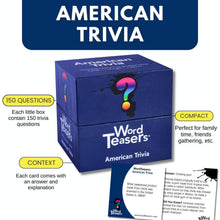 Load image into Gallery viewer, Word Teasers - Celebrate America!  American Trivia 250th Limited Edition text 150 questions, context, compact
