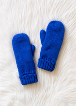 Load image into Gallery viewer, Royal Blue Cuffed Knit Mittens on white background
