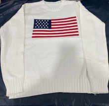 Load image into Gallery viewer, white long sleeve sweater with American flag
