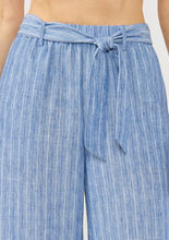 Load image into Gallery viewer, Striped Wide Leg Pant with Side Pockets close up showing tied belt and elastic waist 

