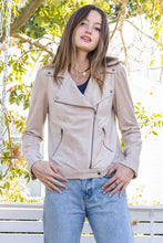 Load image into Gallery viewer, person wearing Suede Moto Jacket in Grey
