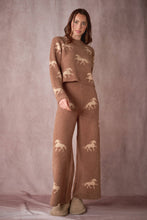 Load image into Gallery viewer, Brown and tan Horse Sweater Lounge Set - long sleeve top and long pants
