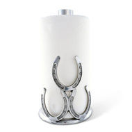 Horseshoe Towel Holder with three horseshoes in a silver color metal