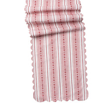 Load image into Gallery viewer, Juliska Villa Stripe 18" x 90" Table Runner showing the red and white print and scalloped edges
