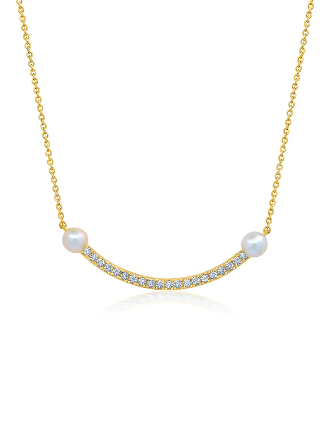 Pave Bar With Pearls 16'' Extending Necklace Finished in 18kt Yellow Gold