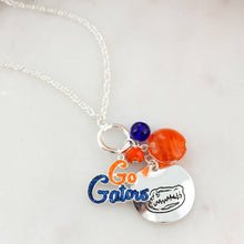 Load image into Gallery viewer, silver necklace with gator logo pendant and beads
