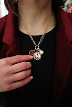 Load image into Gallery viewer, Two strand chain necklace with center loop and three charms
