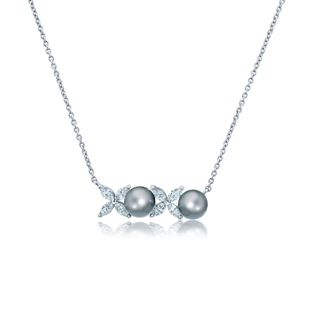 Crislu XOXO White Grey Necklace Size 16 Finished in Pure Platinum