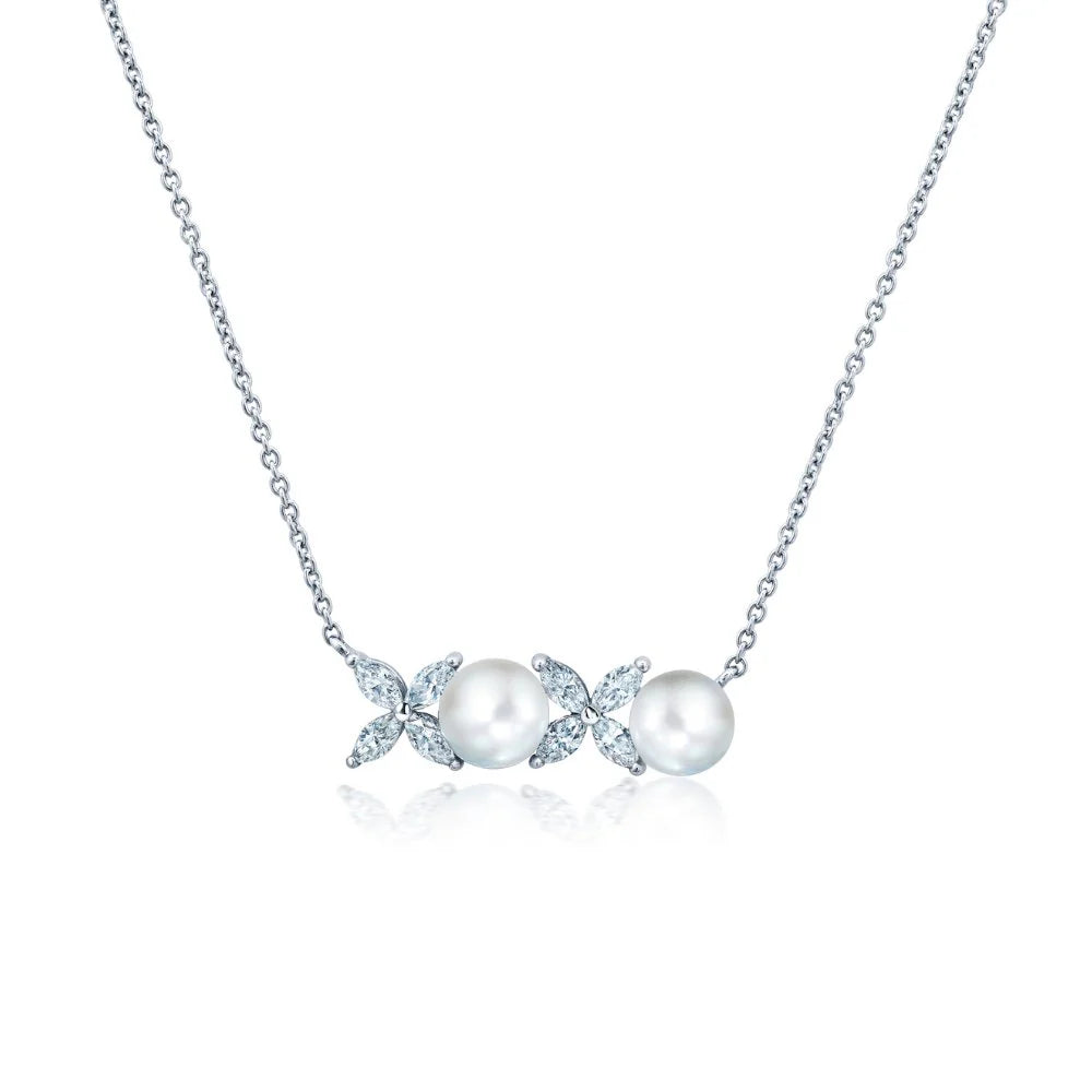 Crislu XOXO White Pearl Necklace Finished in Pure Platinum