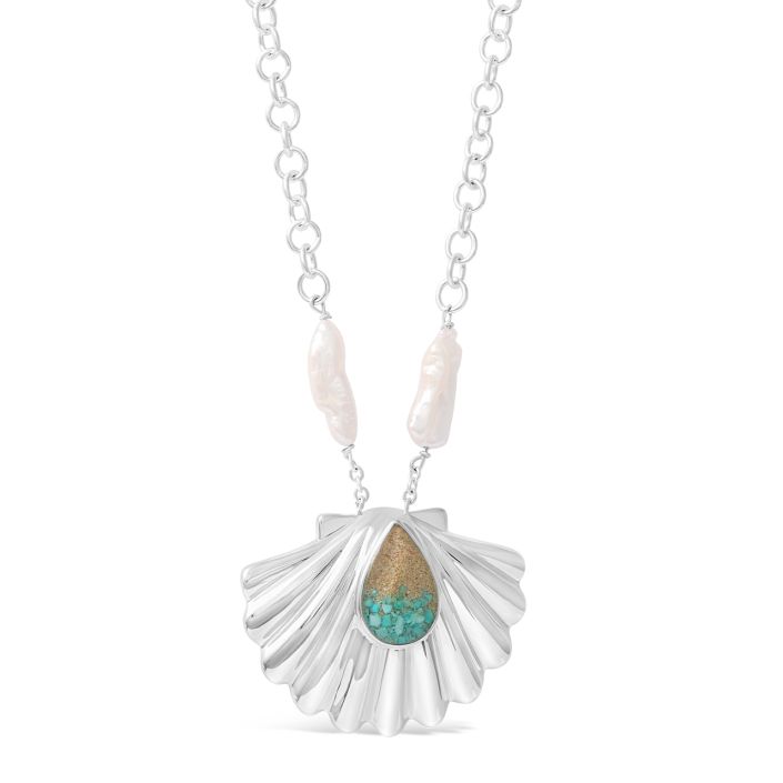 Dune Jewelry Coastal Shell Necklace - Turquoise Gradient & The Island of Bermuda
