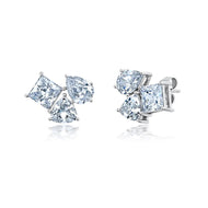 Crislu Multicut 3 Stone Post Earring Finished in Pure Platinum