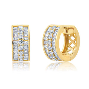 Crislu Small 3 Row Square Baguette With Brilliant Round Center Earrings Finished in 18Kt Yellow Gold