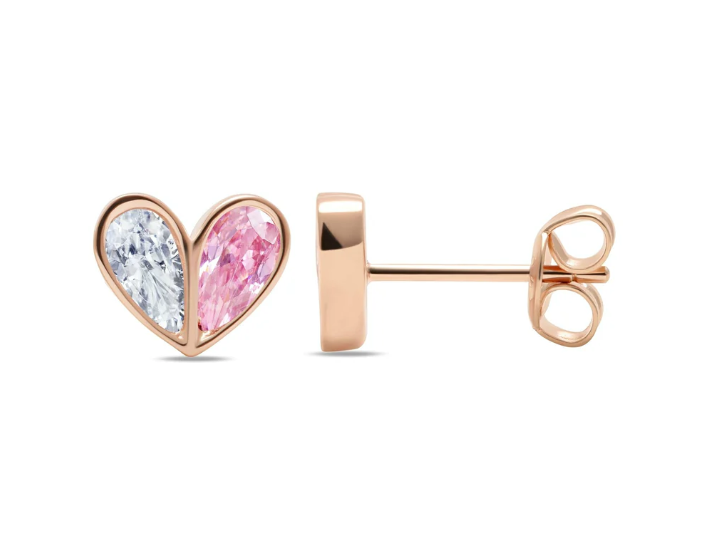 Crislu Crush Heart Stud Earrings w/ Pink Pear Cut Stone Finished in 18kt Rose Gold