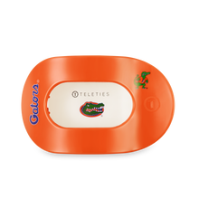Load image into Gallery viewer, orange hair clip with gator logo and mascot 

