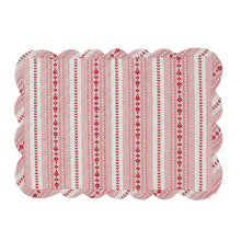 Load image into Gallery viewer, Juliska Villa Stripe Quilted Placemat  with a red and white print
