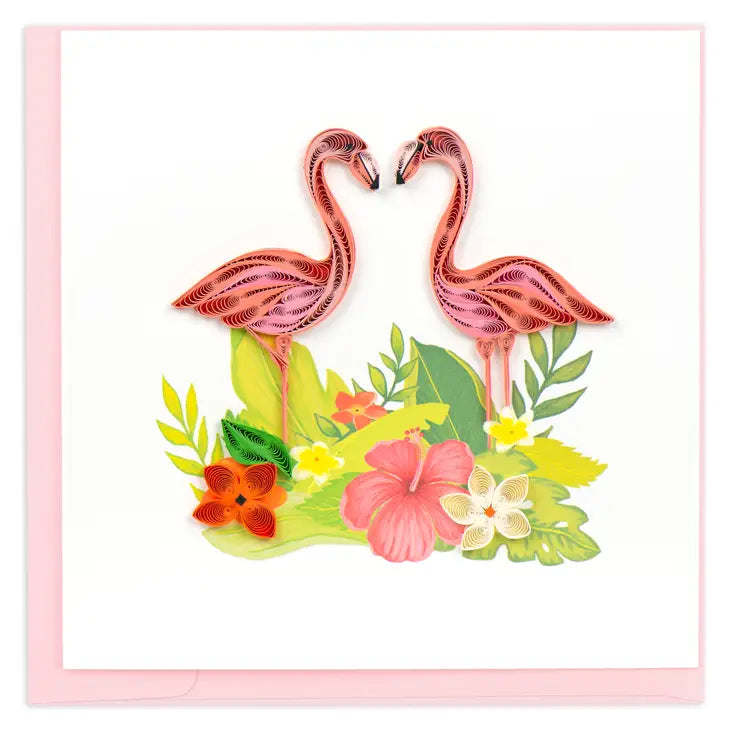 Quilled Tropical Flamingos Greeting Card