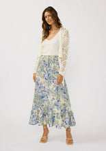 Load image into Gallery viewer, person wearing the Convertible Smocked Skirt as a skirt paired with a white shirt and cream lace sweater 
