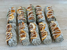 Load image into Gallery viewer, White Sage Sticks w/ Orange Slices, Cinnamon &amp; Rosemary
