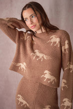 Load image into Gallery viewer, Brown and tan Horse Sweater Lounge Set - long sleeve top
