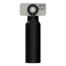 Load image into Gallery viewer, Ringo Pro Regular (24oz) Water Bottle  in black and the Adaptor Ring holding a phone
