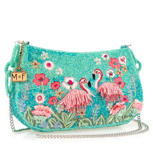 Load image into Gallery viewer, Flirty Flamingos Beaded Pink Flamingos Crossbody Handbag with chain
