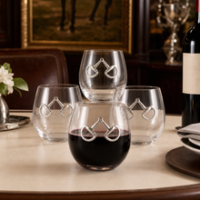 Load image into Gallery viewer, four Equestrian Bit Stemless Wine Glasses in a table
