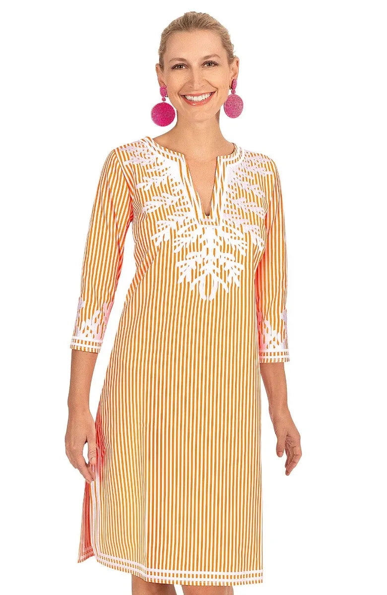 Gretchen Scott Designs Wash / Wear Embroidered Pinstripe Dress - The Reef - Orange