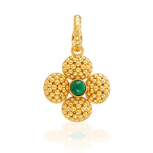 Load image into Gallery viewer, Capucine de Wulf Berry Clover Double Sided Pendant with gold petals and green Malachite center
