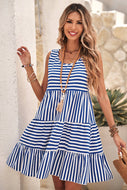 Stripe Sleeveless Loose Fit Mini Dress - Sky Blue