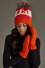 Load image into Gallery viewer, woman wearing orange Cuffed Knit Mittens side view showing cuffs
