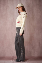Load image into Gallery viewer, Western Embroidered Knit Top in Nude with embroidered horse motifs side view
