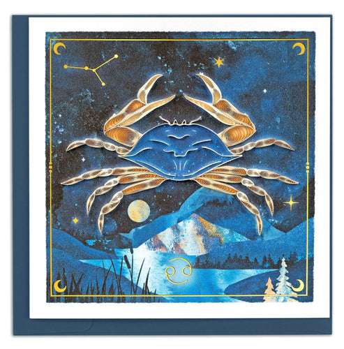 quilled card with a crab set against the night sky showing a constellation 