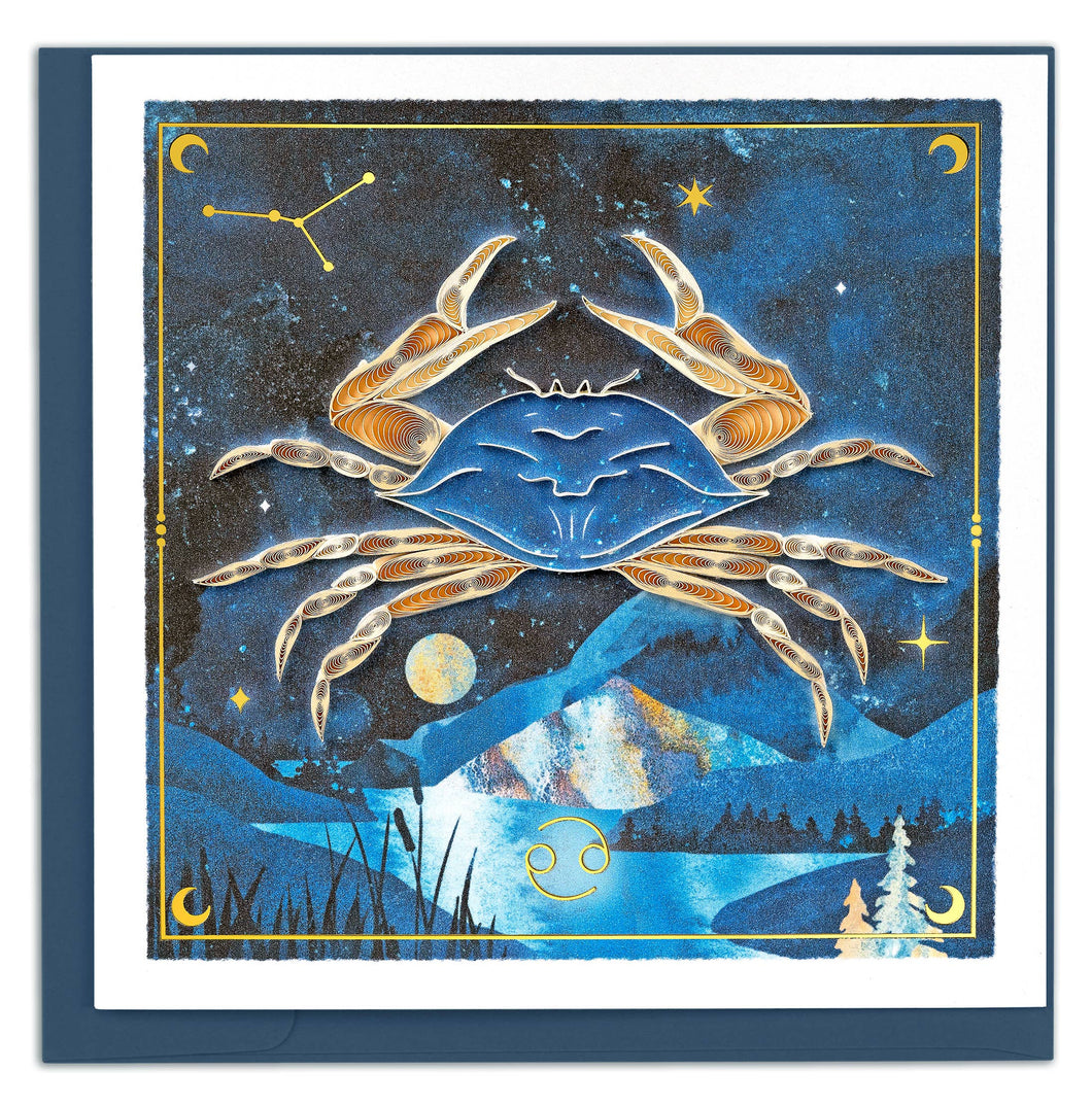 quilled card with a crab set against the night sky showing a constellation 