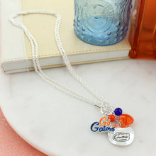 Load image into Gallery viewer, silver necklace with gator logo pendant and beads
