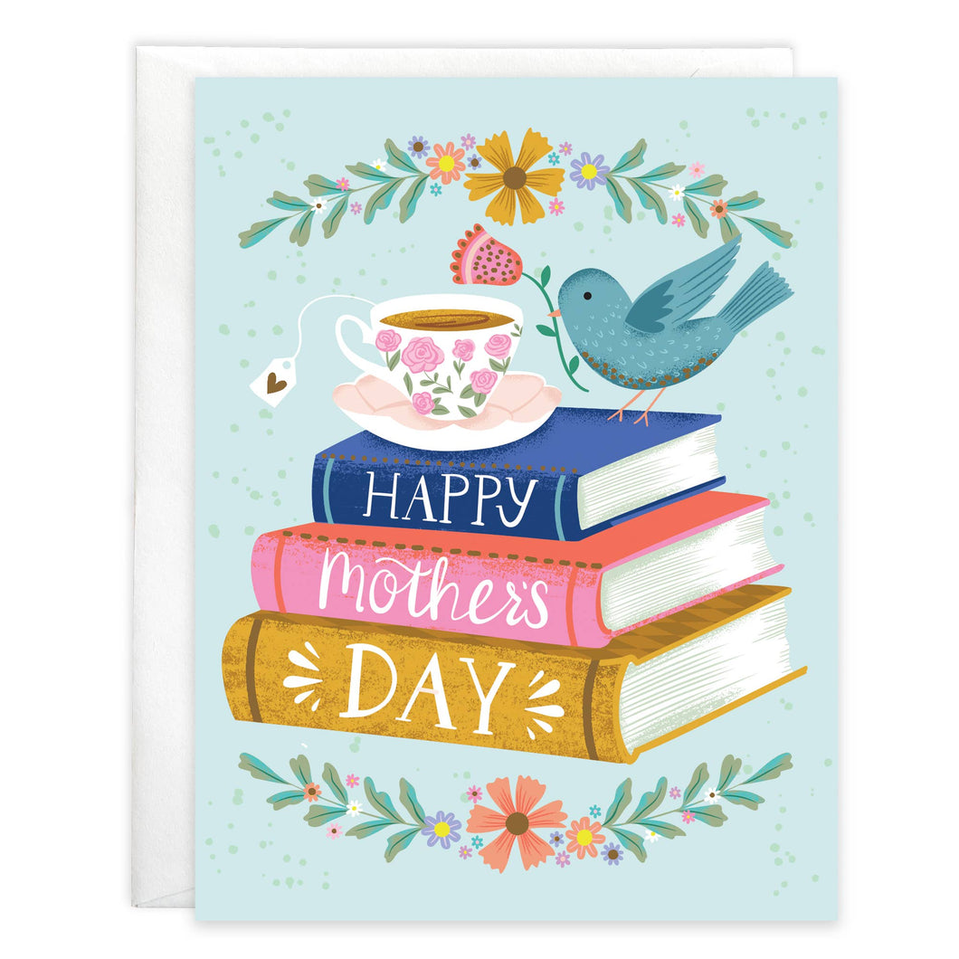 Mother's Day Greeting Card - Books and Bird