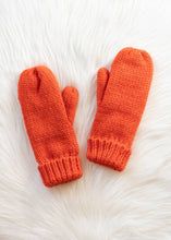 Load image into Gallery viewer, Orange Cuffed Knit Mittens on white background
