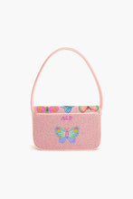 Load image into Gallery viewer, Butterfly Garden Beaded Shoulder Bag pink beaded back view showing single butterfly 
