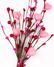 Load image into Gallery viewer, Alyssa Pink &amp; Red Heart Pick close up showing large pink hearts and red and pink berries 
